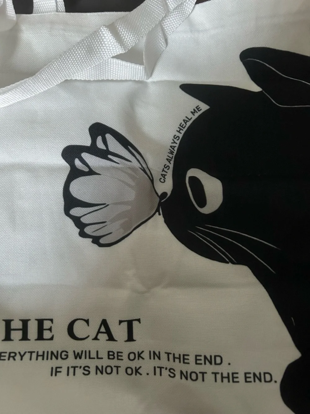 Black and White Cat Tote Linen Canvas Bag